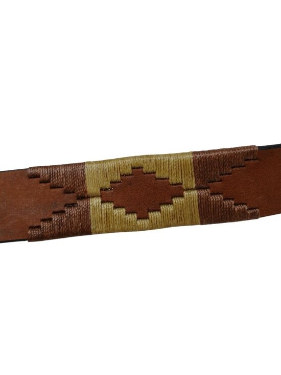 Gaucho Brown Leather Belt 80 cm 30-32 Embroidered Western Tribal w/Buckle #D35-I main image 7